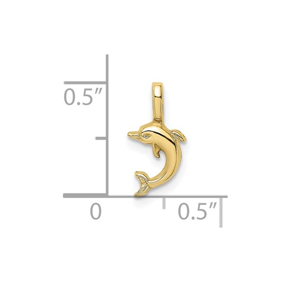 10k Yellow Gold Mini Jumping Dolphin with Fixed Bail Necklace Charm Pendant